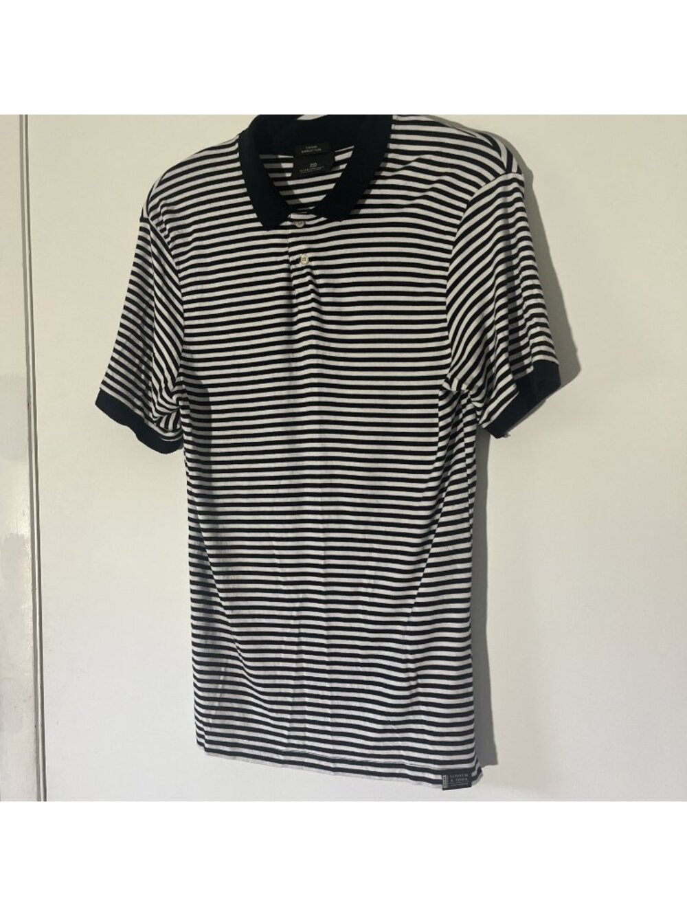 Scotch & Soda Mens Shirt Small black Striped stretch polo classic bamboo yarn